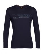 Icebreaker 200 Oasis LS Crewe Ski Stripes Herren midnight